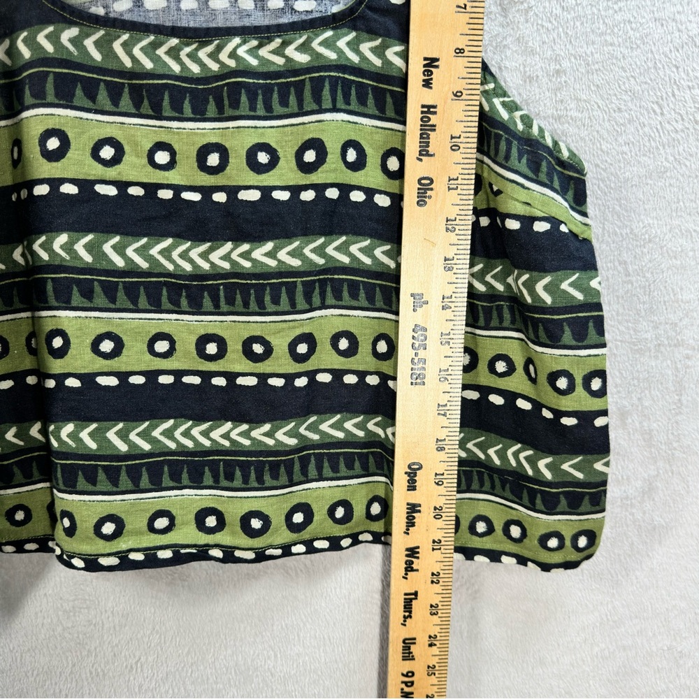 Tahari 100% Linen Boxy Fit‎ Tribal Print Cropped Tank Top Size XL Boho Festival - Picture 4 of 6